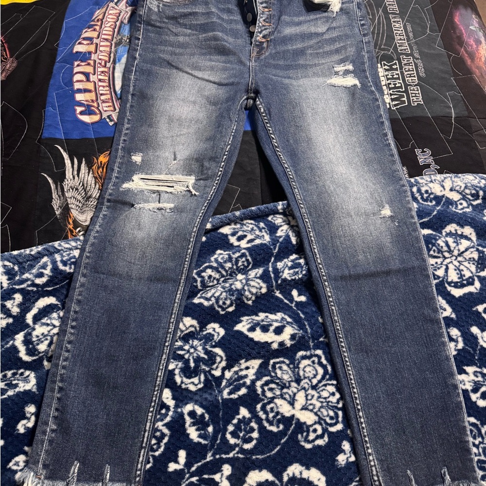VERVET BY FLYING MONKEY Ripped Blue Skinny Jeans